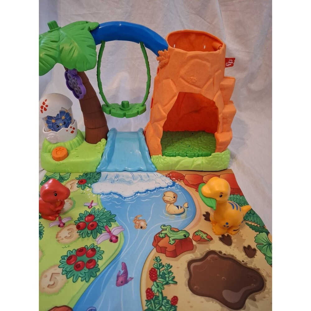 Fisher-Price Little People Dinosaur Village Play Set with Mat 2 Dinosaurs - Picture 4 of 14